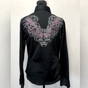 Vintage Harley Davidson Black Rhinestone Long Sleeve Button Shirt Small Size 6